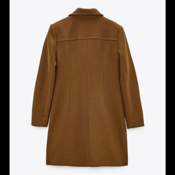 Zara Women's Coat Wool Blend Double-Breasted Tailored Toffee Brown Small NWT - Picture 2 of 14